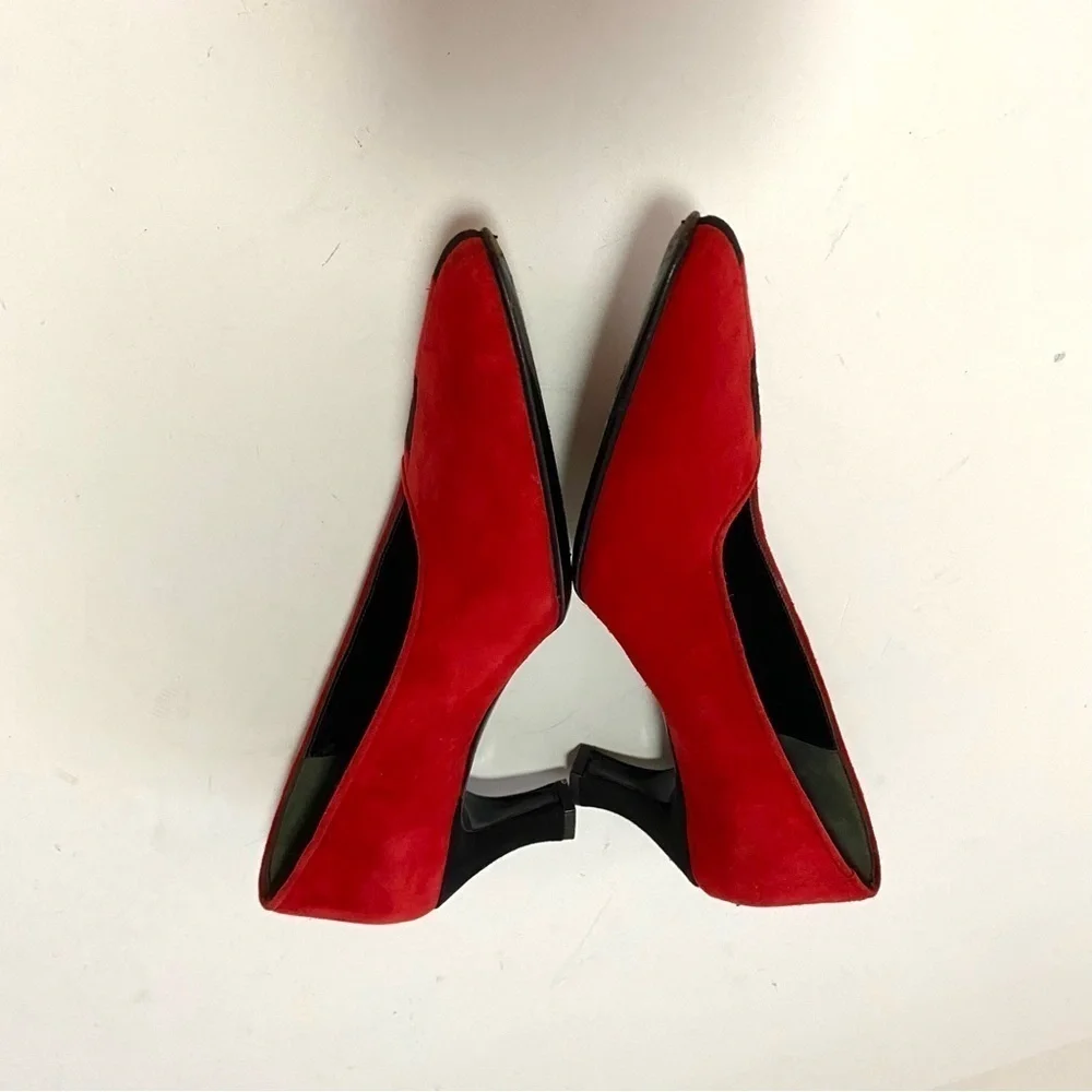 Vintage Bruno Magli Italian Black Red Suede Kitten Heel Pumps Shoes Size 7AA Y2K